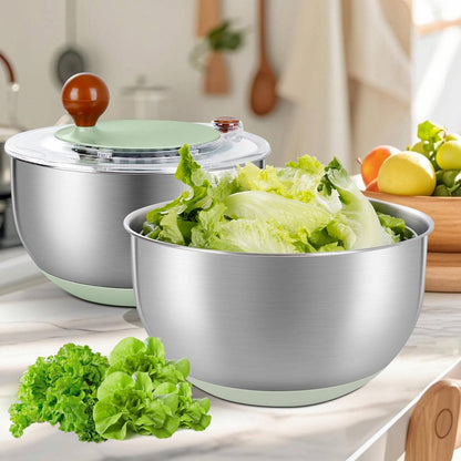Stainless Steel Salad Spinner with Drain Spout and Non Slip Base Lid