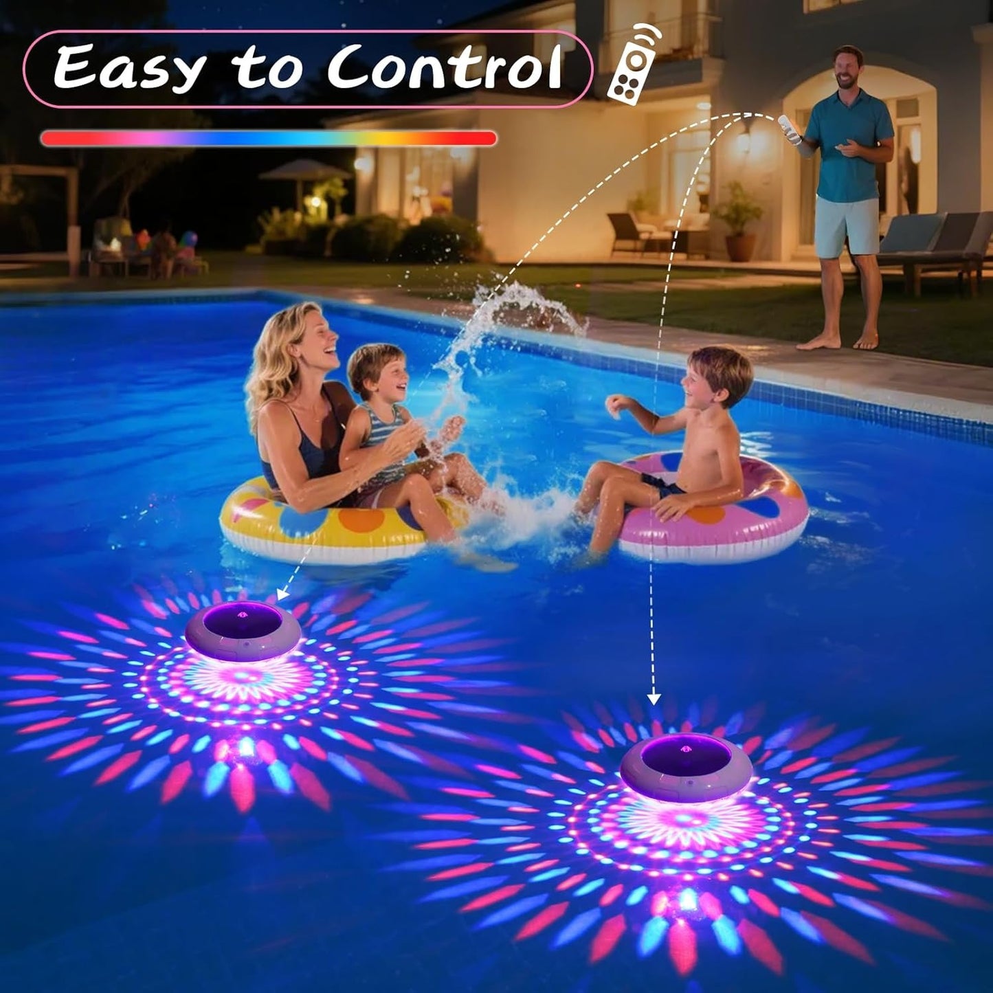 Solar Floating Pool Lights with Remote Control and RGB Light Modes