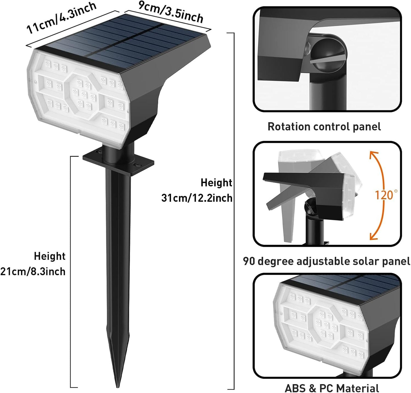 Outdoor Solar Spotlights with 56 LEDs and 3 Brightness Modes, Set of 4