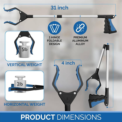 Grabber Reacher Tool with Wide Jaw Magnet and Foldable Handle