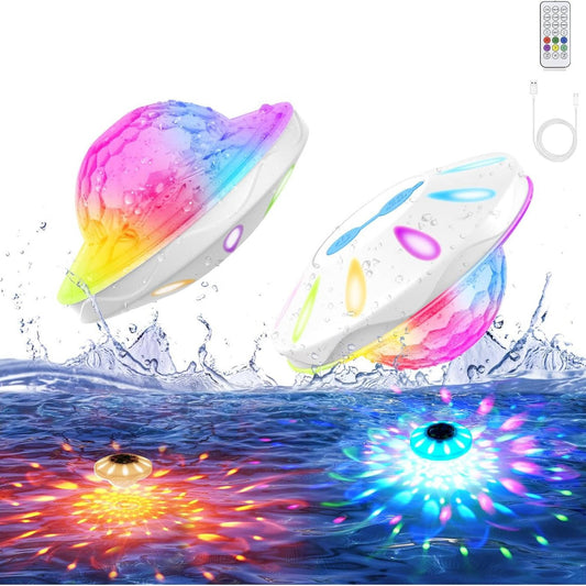 Rechargeable Floating Pool Lights with Remote Color Modes, 2 Pack
