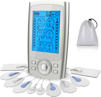 24 Mode TENS EMS Muscle Stimulator with Dual Channel and 10 Electrode Pads