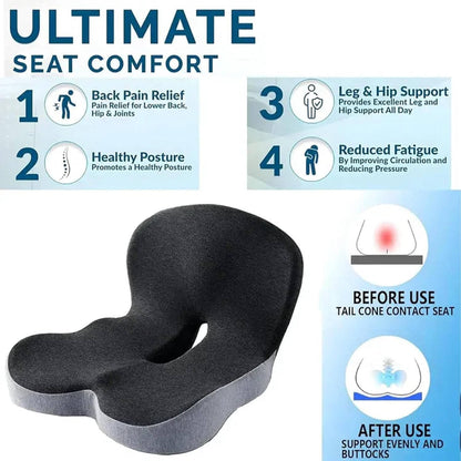 Ergonomic Memory Foam Seat Cushion Contoured Support, Car and Office Chair