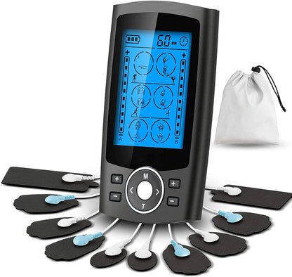 24 Mode TENS EMS Muscle Stimulator with Dual Channel and 10 Electrode Pads