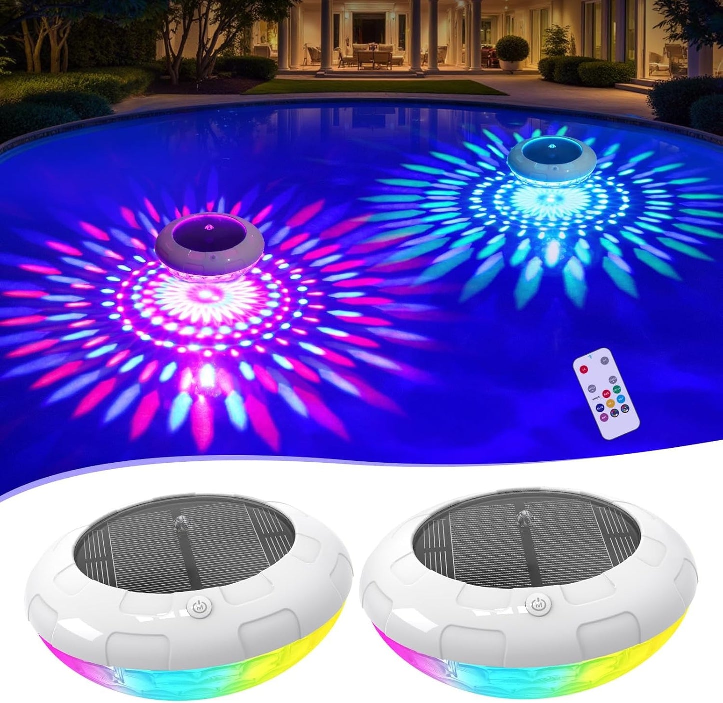 Solar Floating Pool Lights with Remote Control and RGB Light Modes