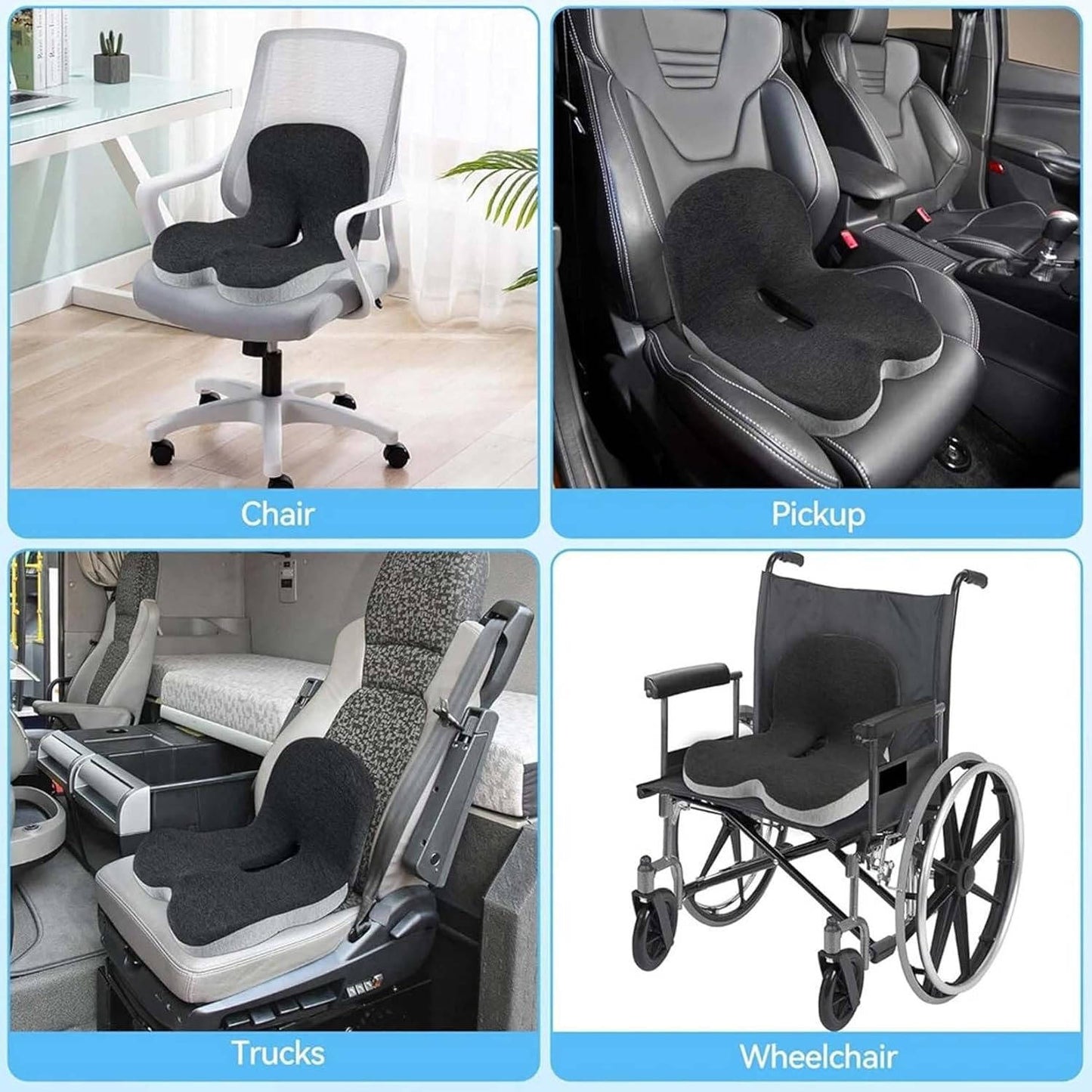 Ergonomic Memory Foam Seat Cushion Contoured Support, Car and Office Chair
