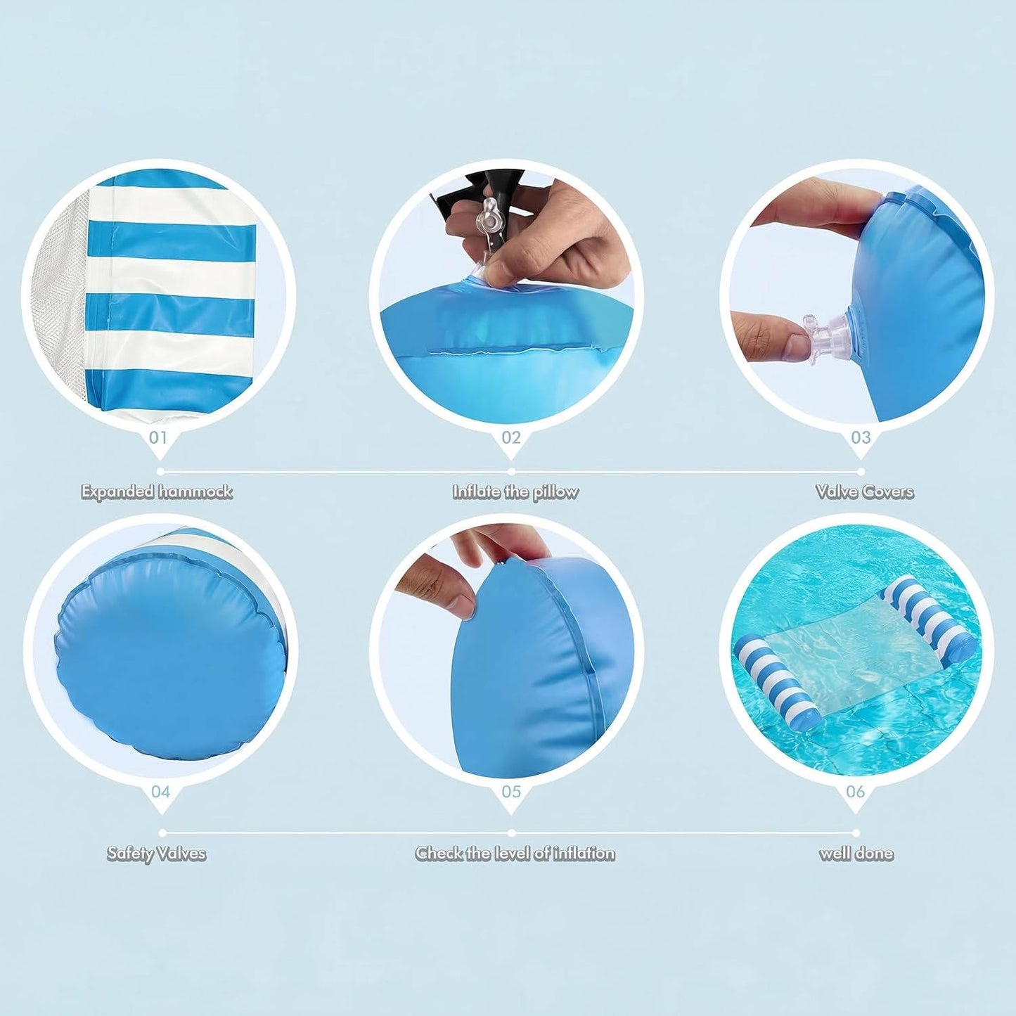 Adult Pool Floats with 4 in 1 Water Hammock Lounge Design, 4 Pack