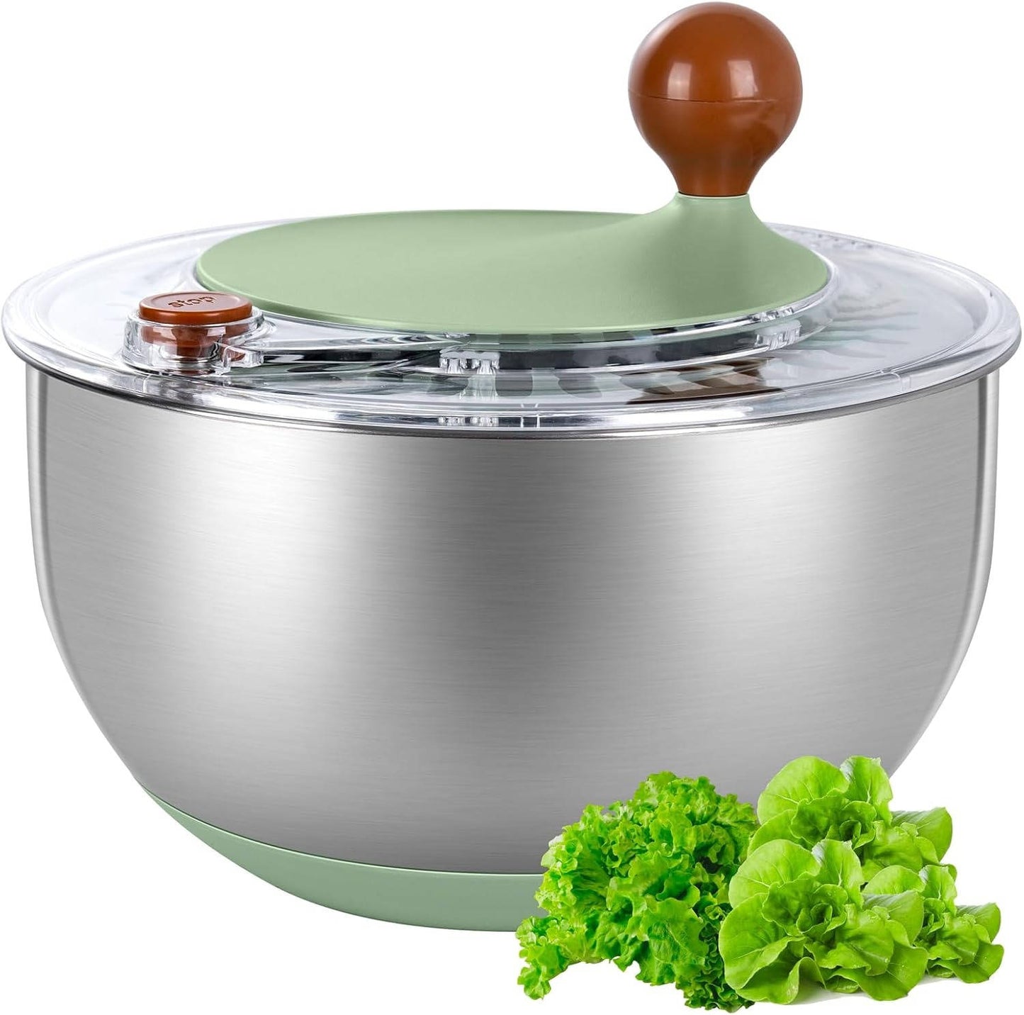 Stainless Steel Salad Spinner with Drain Spout and Non Slip Base Lid