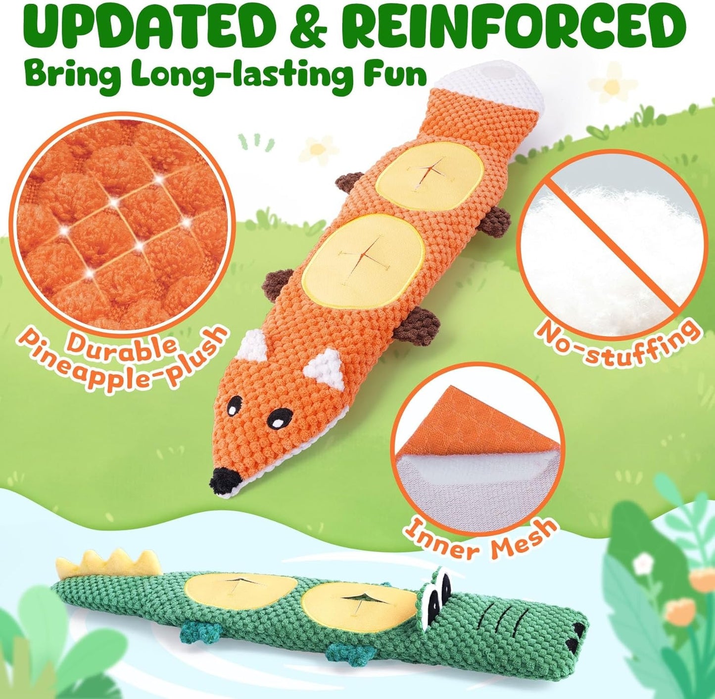 Reinforced Plush Dog Toys with Treat Pockets, 2 Piece