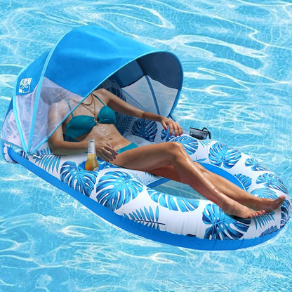 Extra Large Pool Lounge Float with Canopy, Cup and Phone Holders and Backrest Support