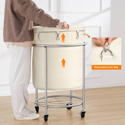 Laundry Basket with Wheels 29 Gallon, Removable Bag Tall Rolling Hamper for Easy Laundry Support