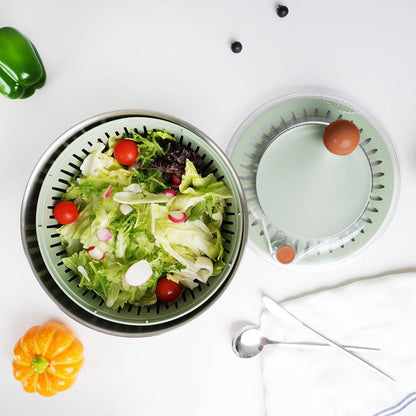 Stainless Steel Salad Spinner with Drain Spout and Non Slip Base Lid