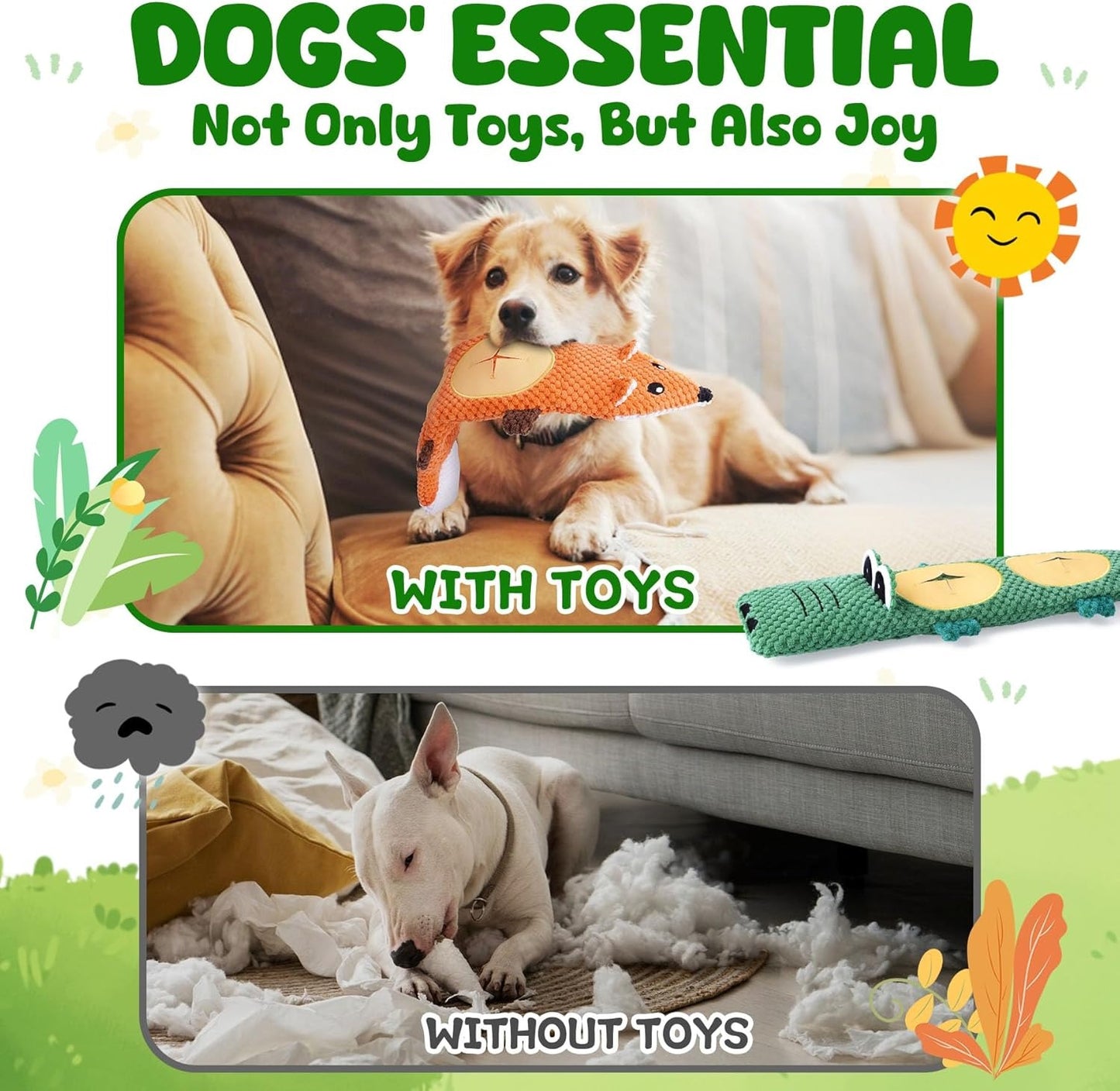 Reinforced Plush Dog Toys with Treat Pockets, 2 Piece