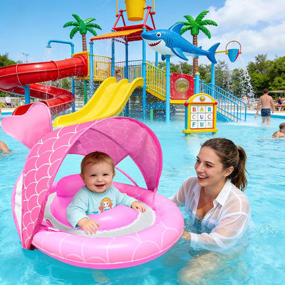 Baby Pool Float with Adjustable Canopy, Mesh Seat and Stable Base for Pool Use
