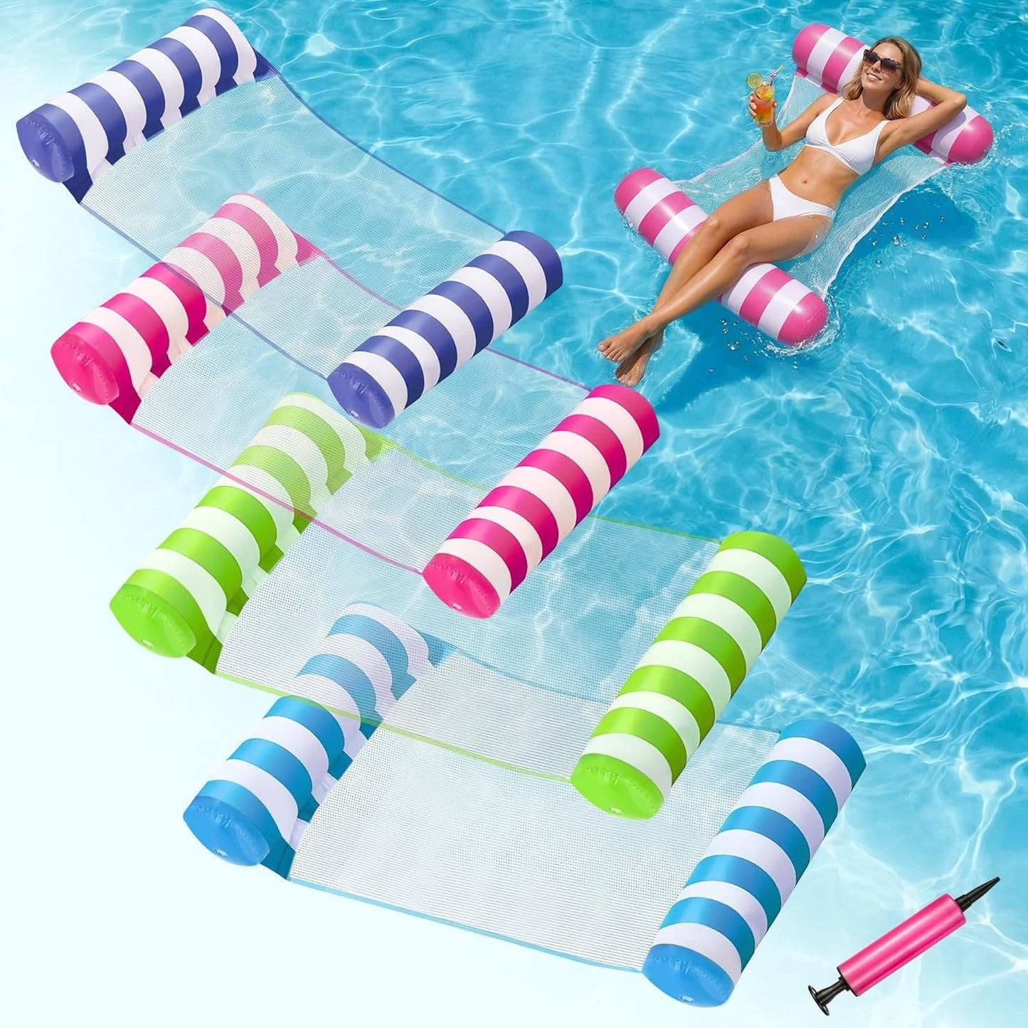 Adult Pool Floats with 4 in 1 Water Hammock Lounge Design, 4 Pack