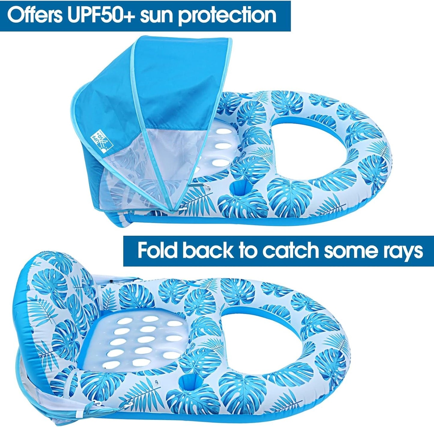 Extra Large Pool Lounge Float with Canopy, Cup and Phone Holders and Backrest Support