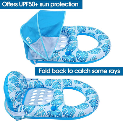Extra Large Pool Lounge Float with Canopy, Cup and Phone Holders and Backrest Support