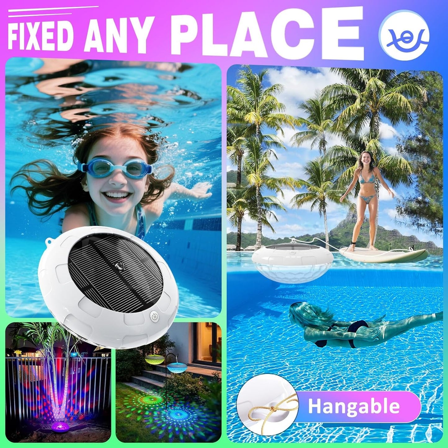Solar Floating Pool Lights with Remote Control and RGB Light Modes