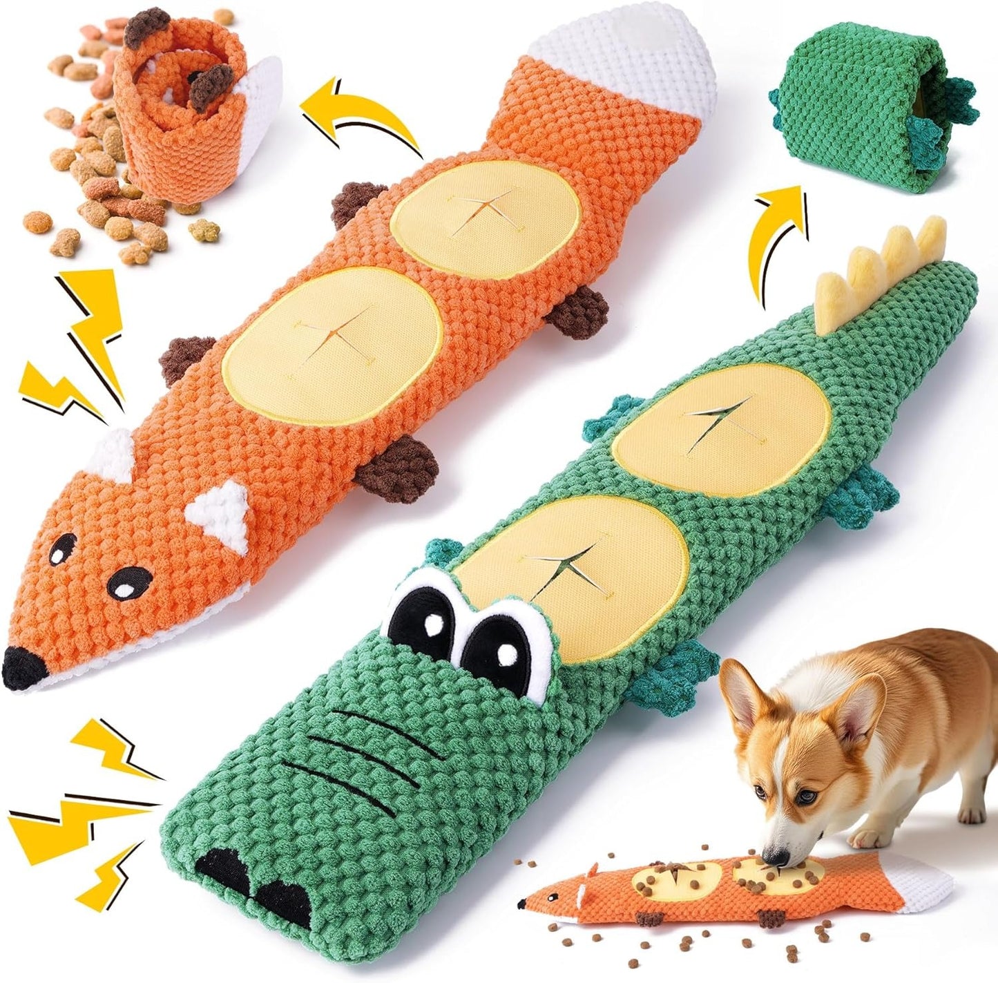 Reinforced Plush Dog Toys with Treat Pockets, 2 Piece