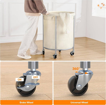 Laundry Basket with Wheels 29 Gallon, Removable Bag Tall Rolling Hamper for Easy Laundry Support