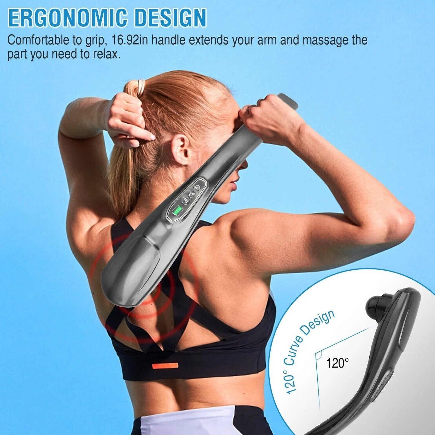 Handheld Corded Body Massager with 6 Attachments and Ergonomic Handle
