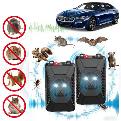 Car Pest Repellent with Ultrasonic Waves and LED Flashing Light, Set of 2