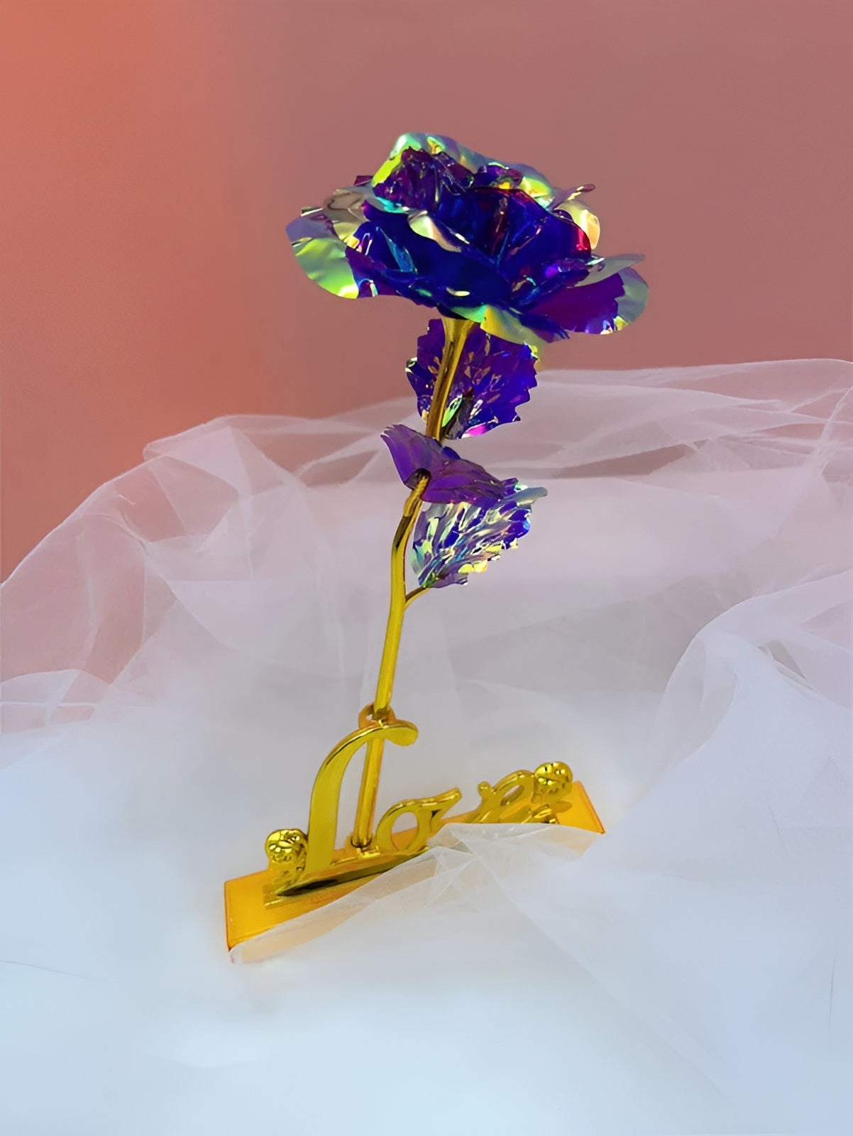 Holographic Rose with Hand-Placed Petals and Iridescent Coating