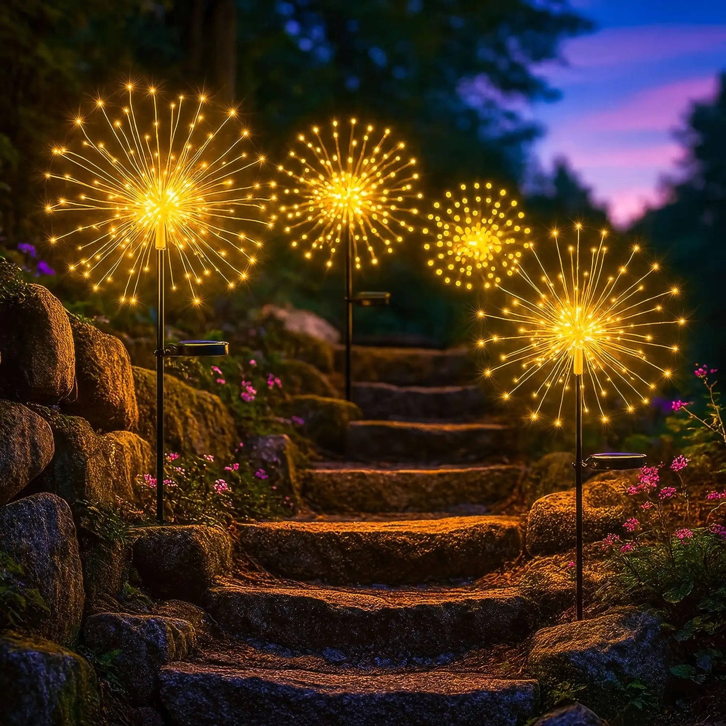 Solar Powered Starburst Garden Lights with Flexible Copper Wire Design