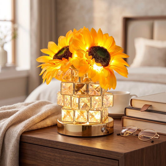 Rechargeable Sunflower Night Light with Touch Dimming and Yellow Glow