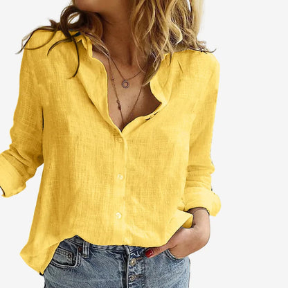 Linen Button Up Shirt with Relaxed Fit and Long Sleeves for Women