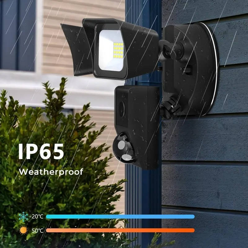 Outdoor Floodlight with 2K Security Camera, Motion Sensor, 2300LM LED, Night Vision