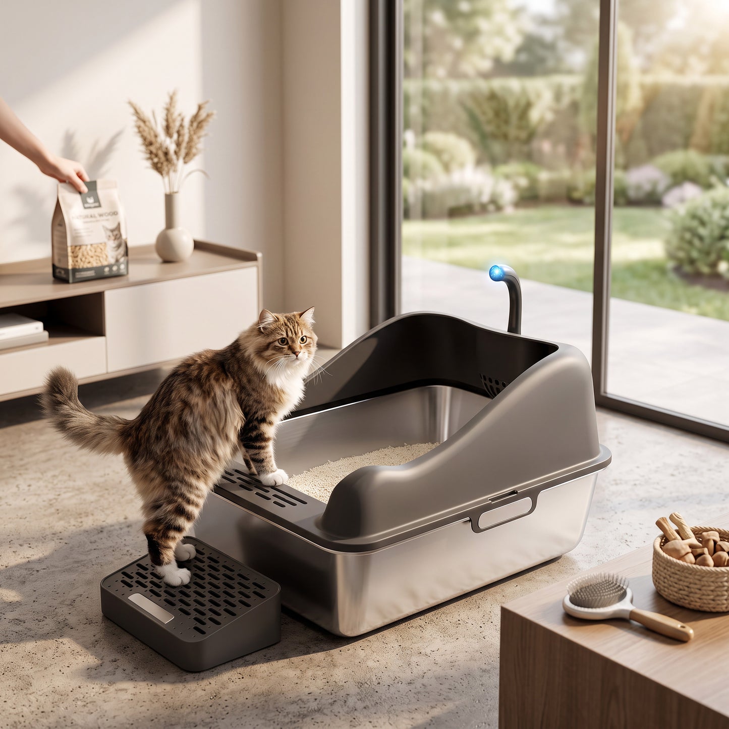 Large Enclosed Cat Litter Box with Flip Lid and Built-In Particle Catcher