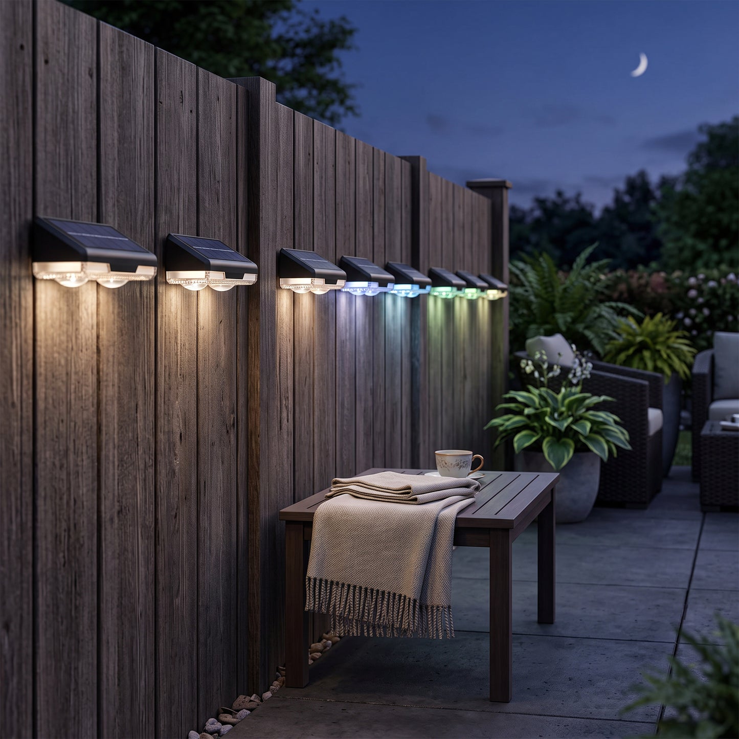Multicolor Solar Fence Lights with Auto Dusk Sensor and Push Button Control, 8-Pack