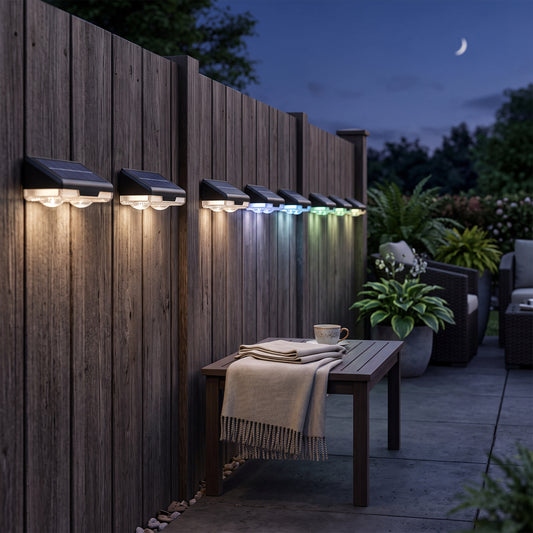 Multicolor Solar Fence Lights with Auto Dusk Sensor and Push Button Control, 8-Pack