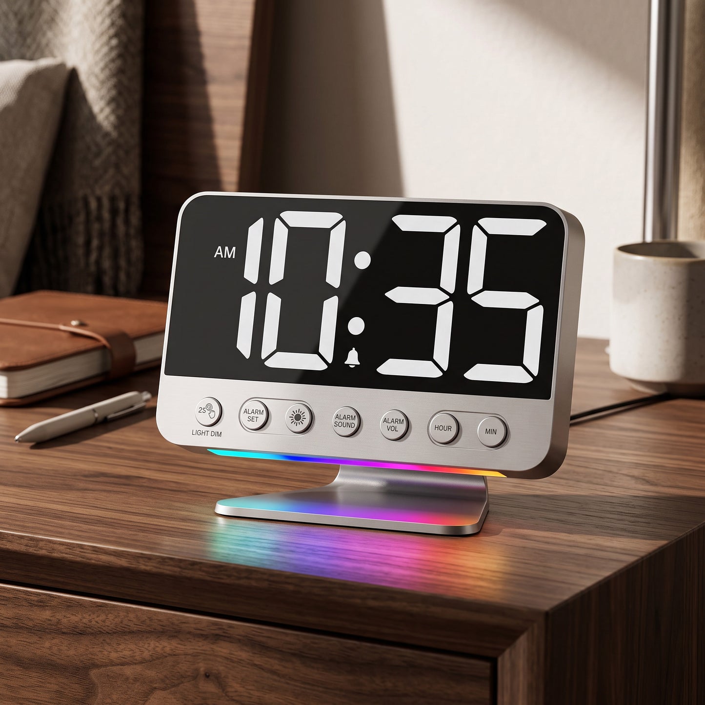 Battery Backup Alarm Clock with 2-Inch Display and USB Phone Charging