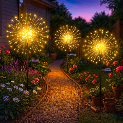 Solar Powered Starburst Garden Lights with Flexible Copper Wire Design