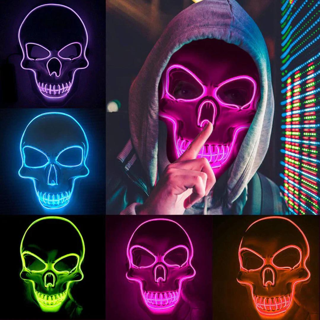 LED Skeleton Mask with Glow Lines and Color Changing Lights for Halloween