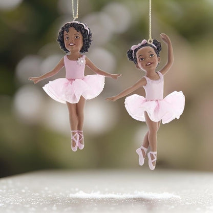Ballerina Christmas Ornaments with Hanging Loops, Set of 2