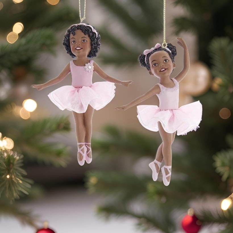 Ballerina Christmas Ornaments with Hanging Loops, Set of 2