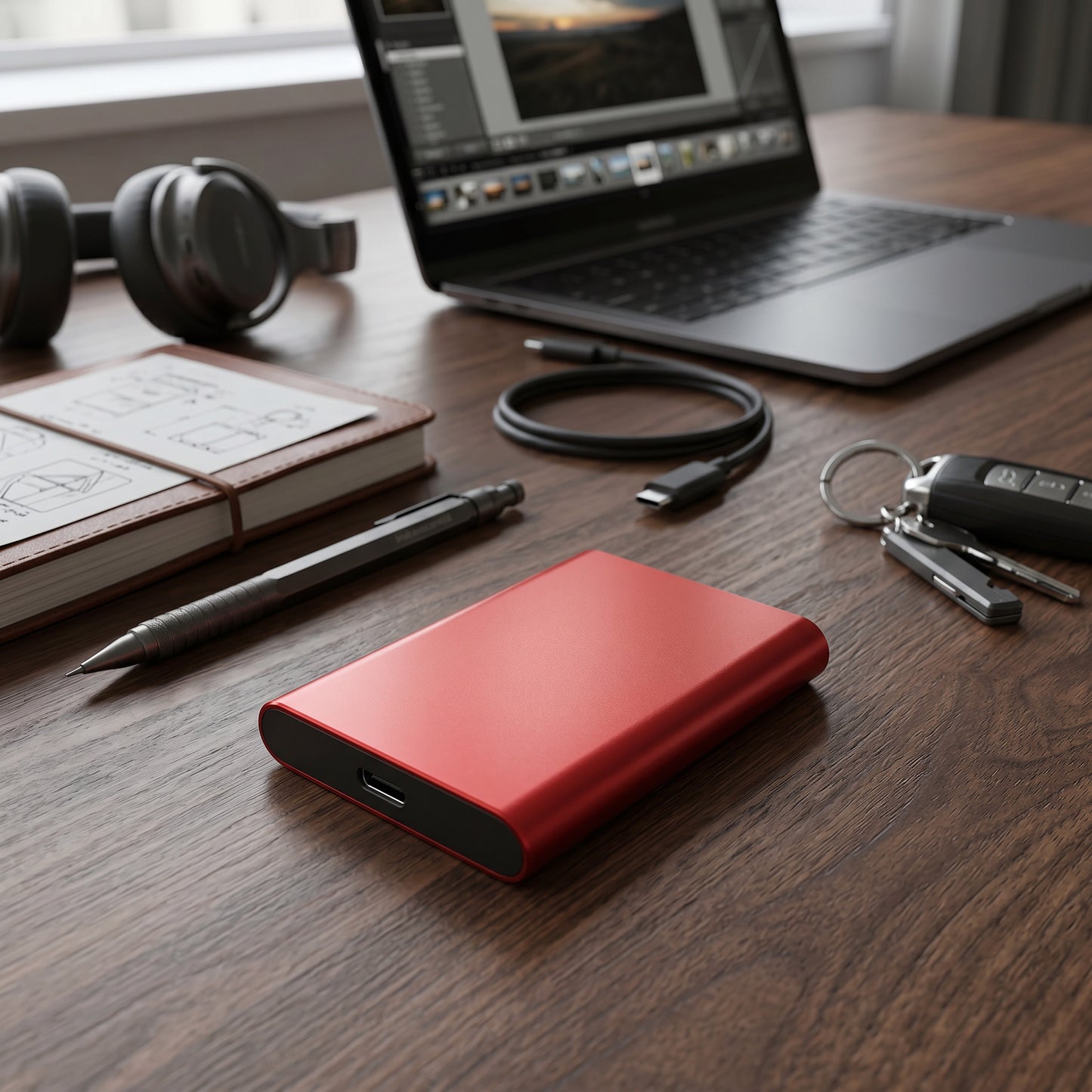 External SSD Drive with Universal Port and Cross-Platform Compatibility, Compact Slim Design