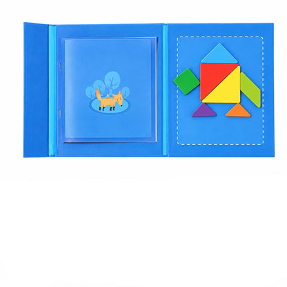 Seven Piece Wooden Tangram Set in Bright Colors for Pattern Play At Home Or in Class