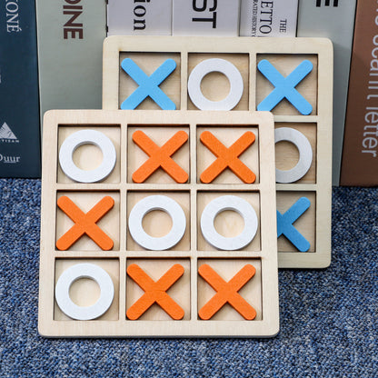 Hardwood Noughts and Crosses Board with Natural Finish for Travel Bags Patios and Game Shelves