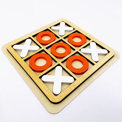 Hardwood Noughts and Crosses Board with Natural Finish for Travel Bags Patios and Game Shelves