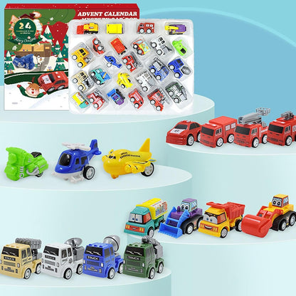 Calendar of 24 Colorful Pull Back Cars for Daily Racing Surprises Before Christmas