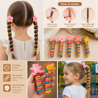 Spiral Hair Ties for Kids with Flower and Heart Designs