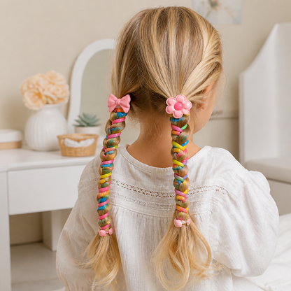 Spiral Hair Ties for Kids with Flower and Heart Designs
