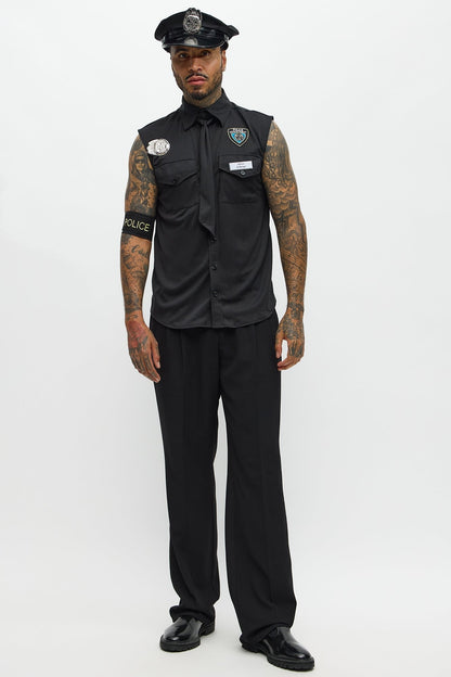 Black Uniform Costume Set with Shirt and Hat for Men