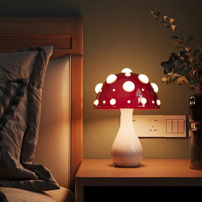 Mushroom Table Lamp with Dimmable LED Warm White Glow and Aluminum Dome