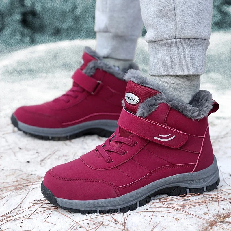 Women's Ankle High Snow Boots with Grip Tread and Plush Lining, Slip-On Design