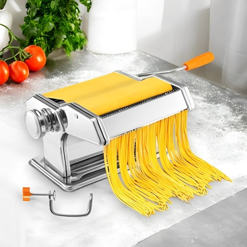 Manual Pasta Maker with Six Thickness Settings and Dual Cutting Heads